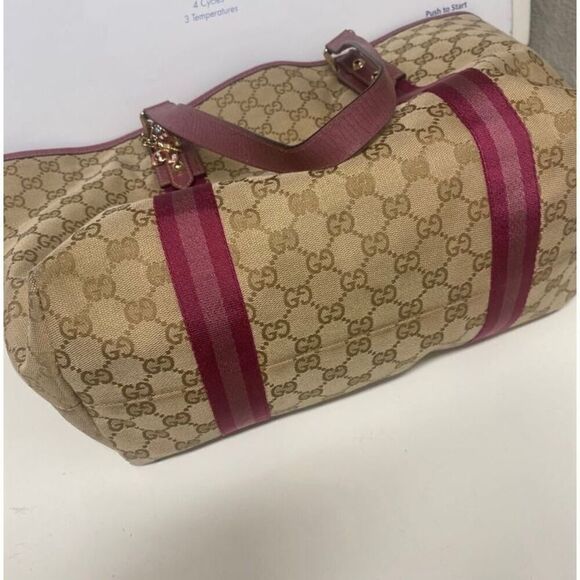 Gucci Canvas Top Handle large Tote PINK authentic - Picture 7 of 11